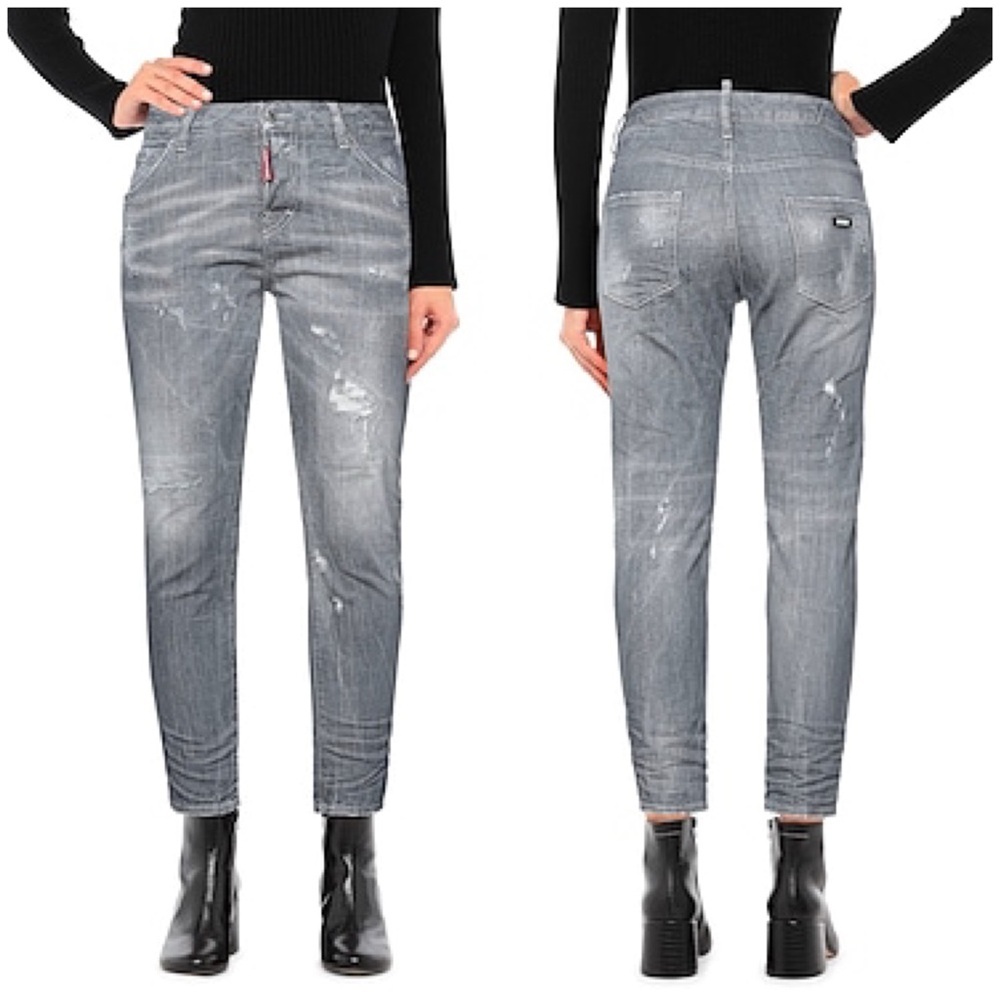 NWT Dsquared2 Medium Mid Rise Skinny Jeans Distressed Gray Denim Ankle Sz 40